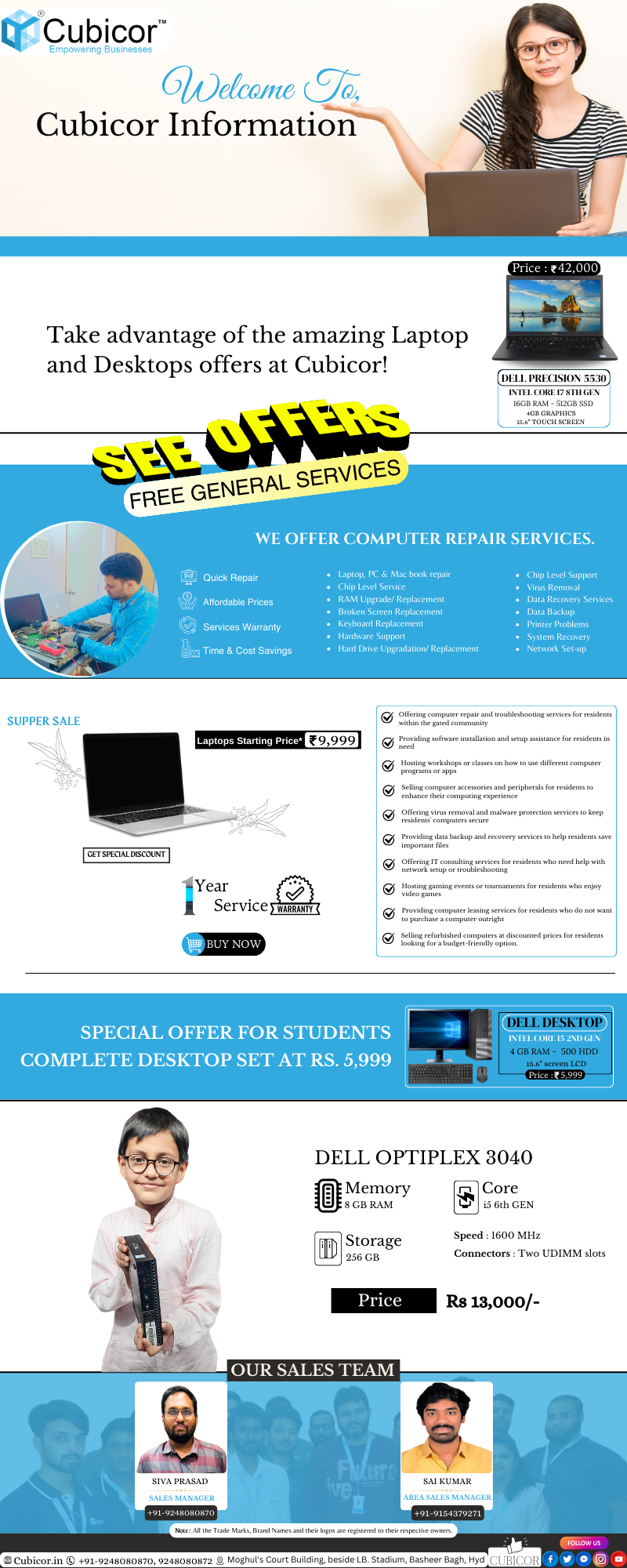 Cubicor Laptop sales in Hyderabad